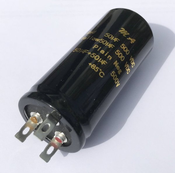 50 + 50 µF 500V radial Electrolyt Kondensator Doppel Elko